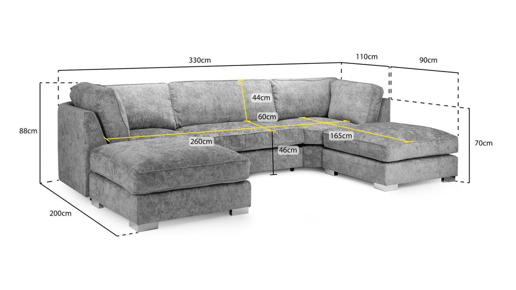 Truffle Fabric Large U Shaped Fullback Corner Sofa