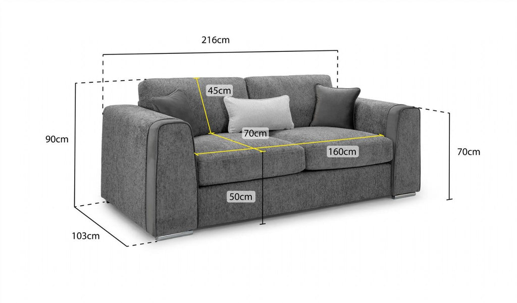 Grey Fabric 3 Seater Standard Back Sofa