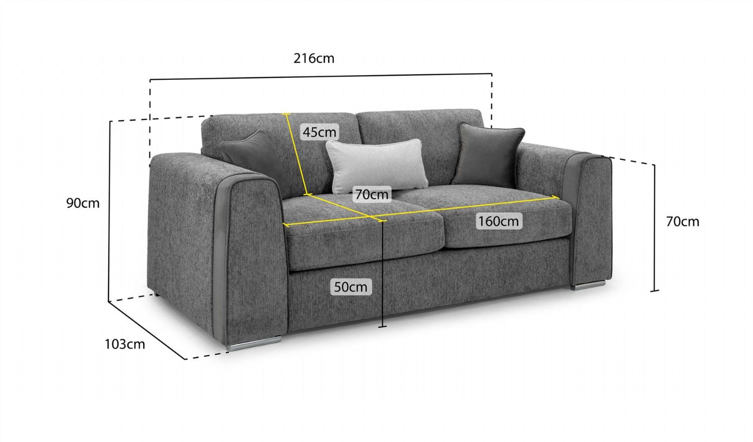 Grey Fabric 3 Seater Standard Back Sofa