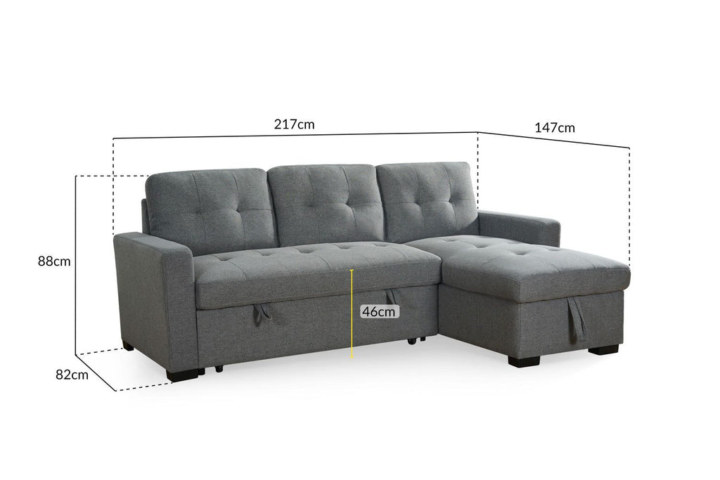 Grey Fabric Corner Sofabed with Removable Cushions