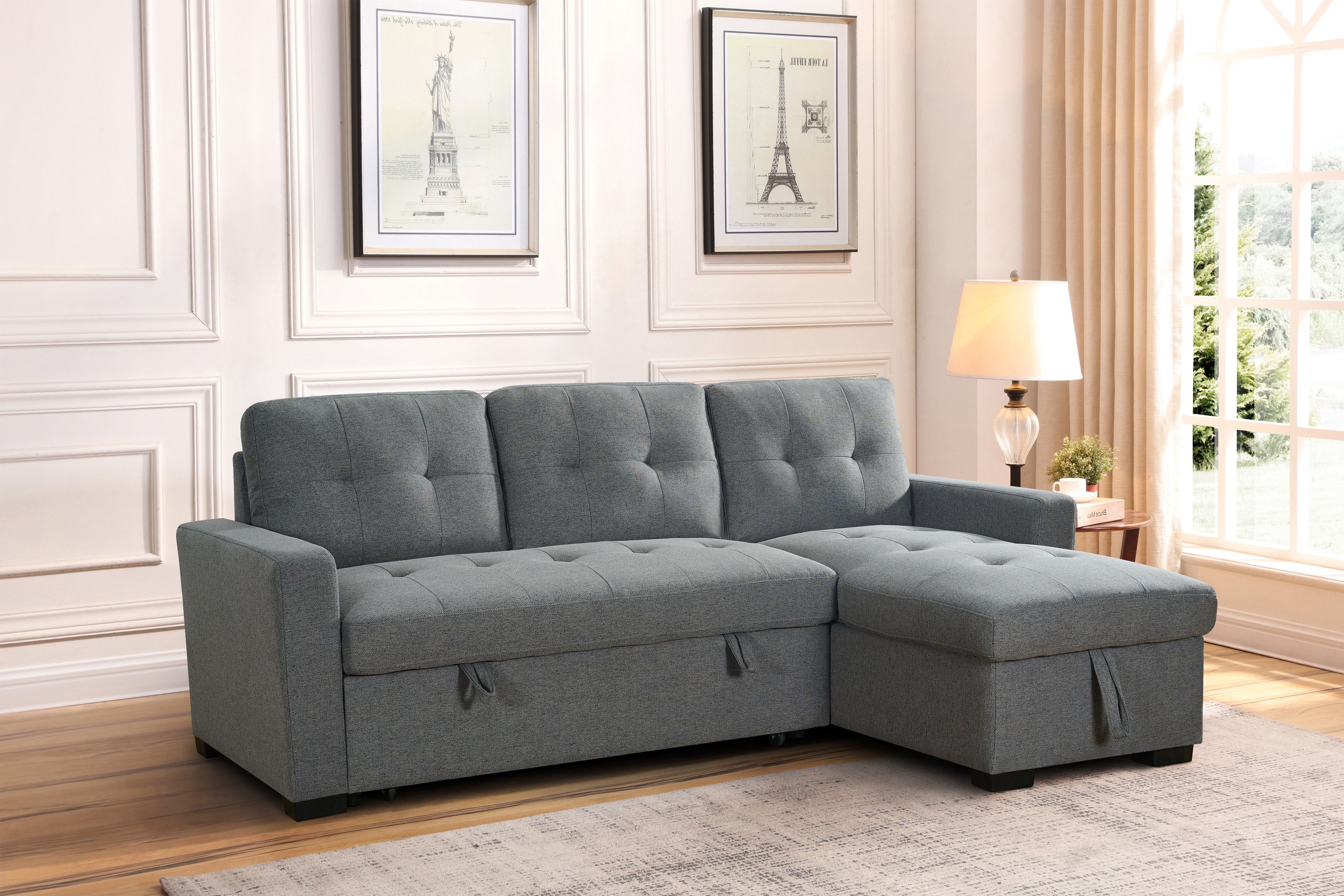 Grey Fabric Corner Sofabed with Removable Cushions