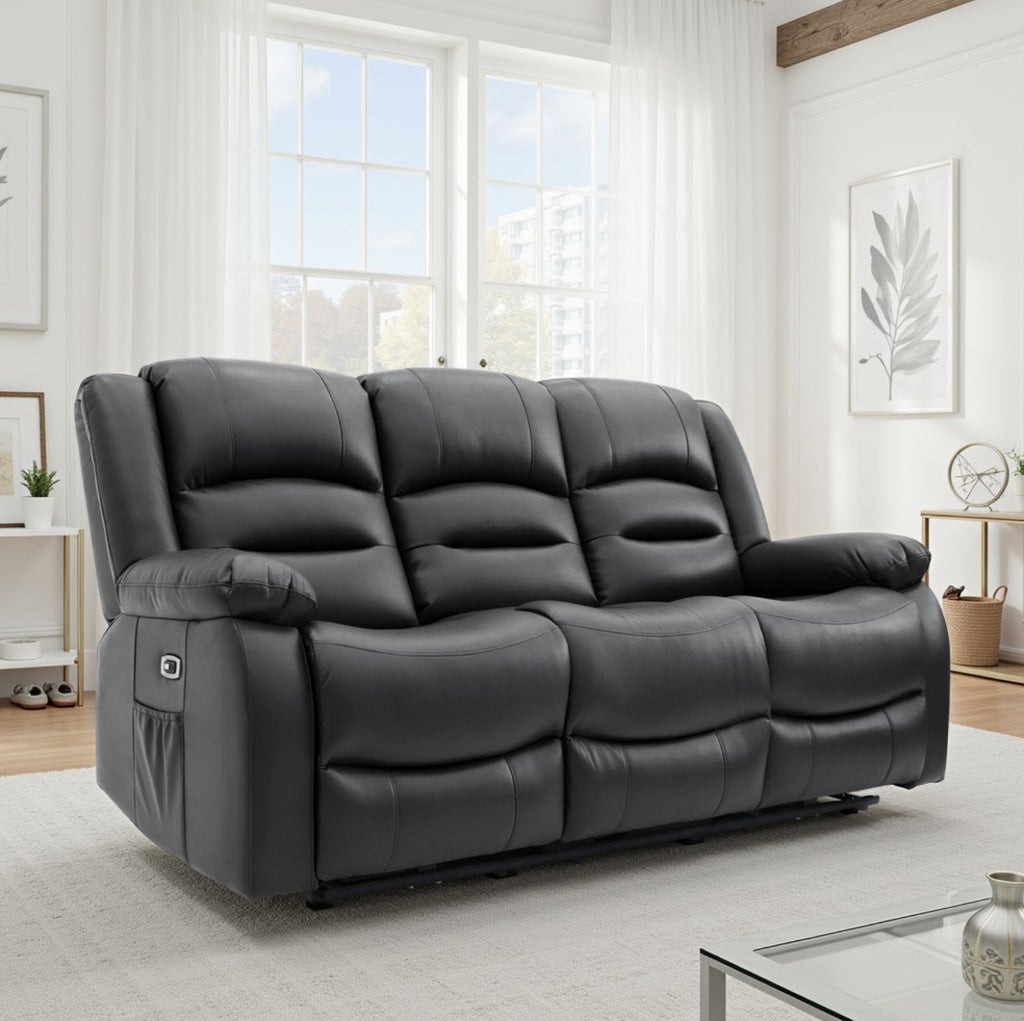 Alva Electric Recliner Sofa Black 3 Seater