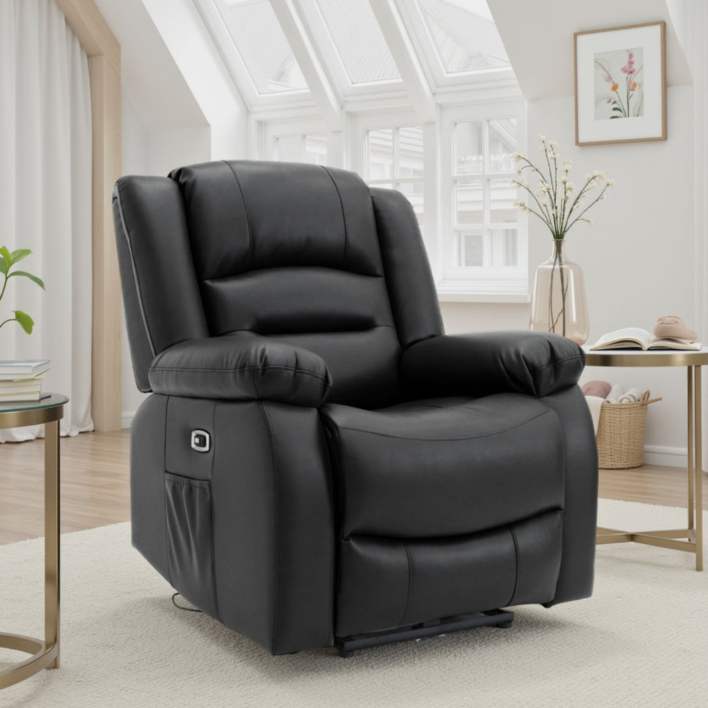 Black Leather Effect Electric Recliner Sofa Armchair