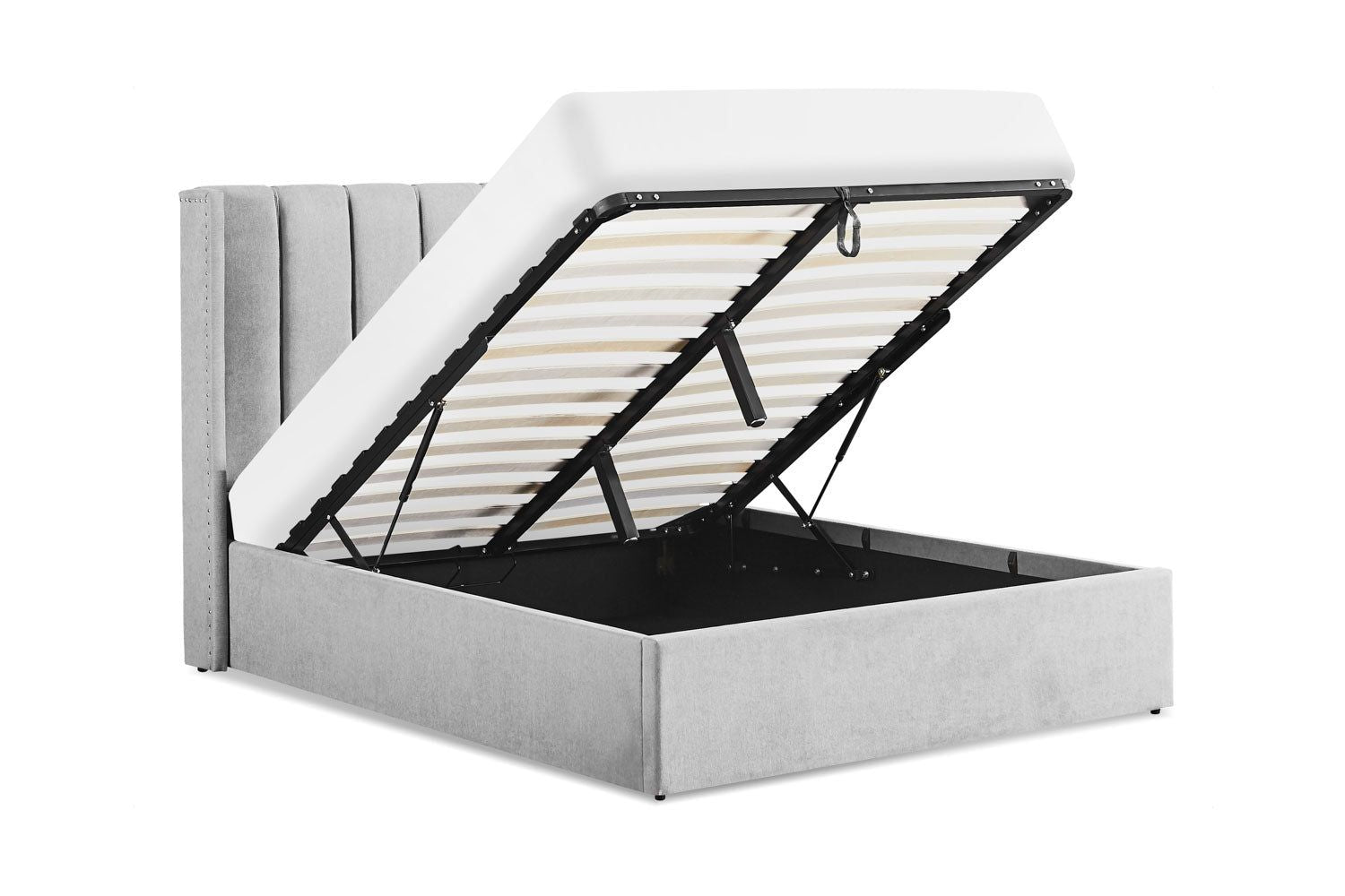 Grey Fabric Double Ottoman Bed Frame