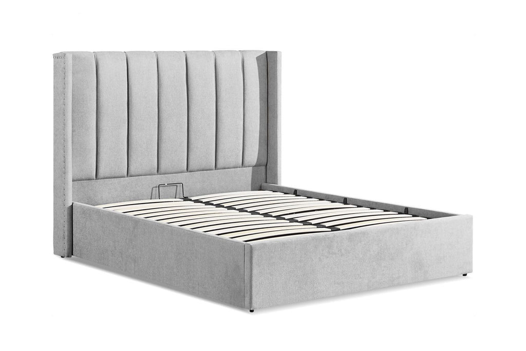Grey Fabric Double Ottoman Bed Frame
