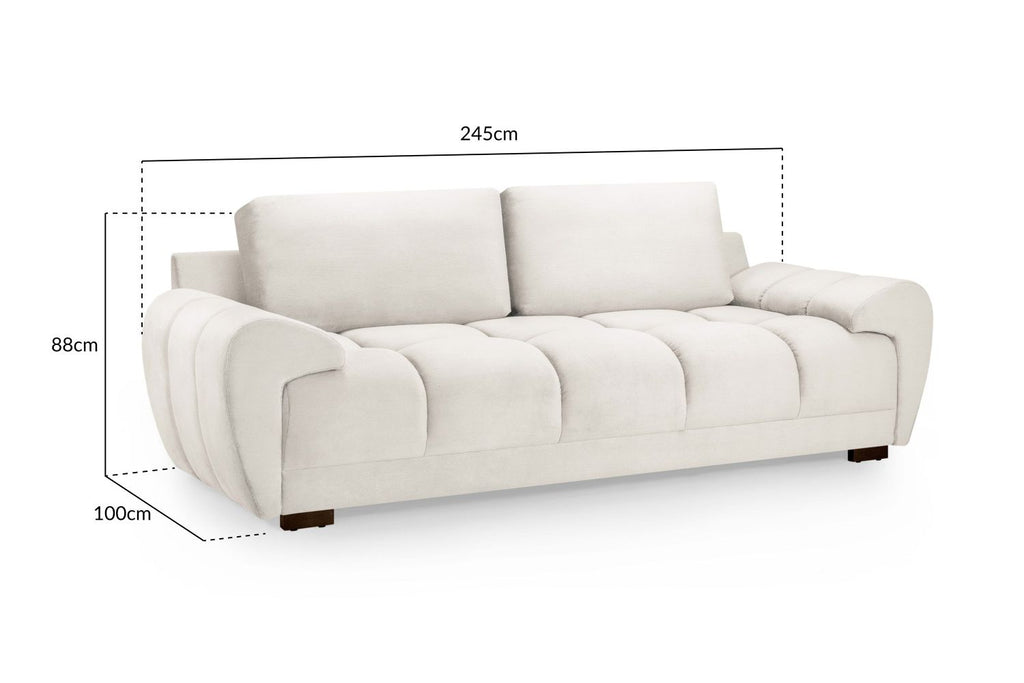 Cream Chenille Fabric 3 Seater Large Convertible Sofabed