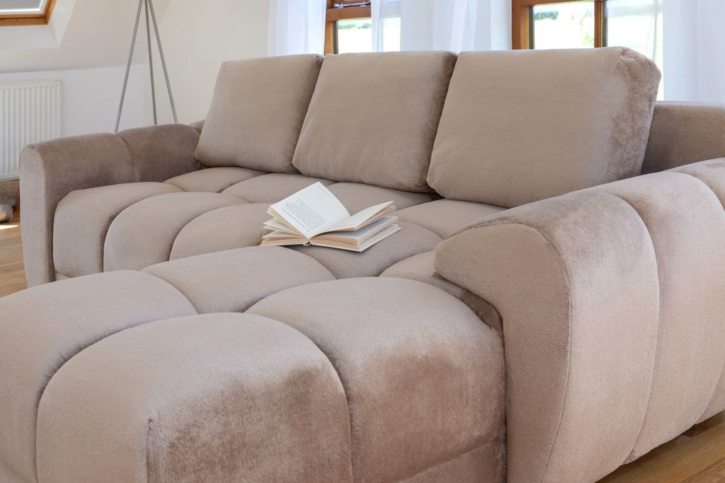 Mocha Velvet Upholstery Large Convertible Corner Sofabed