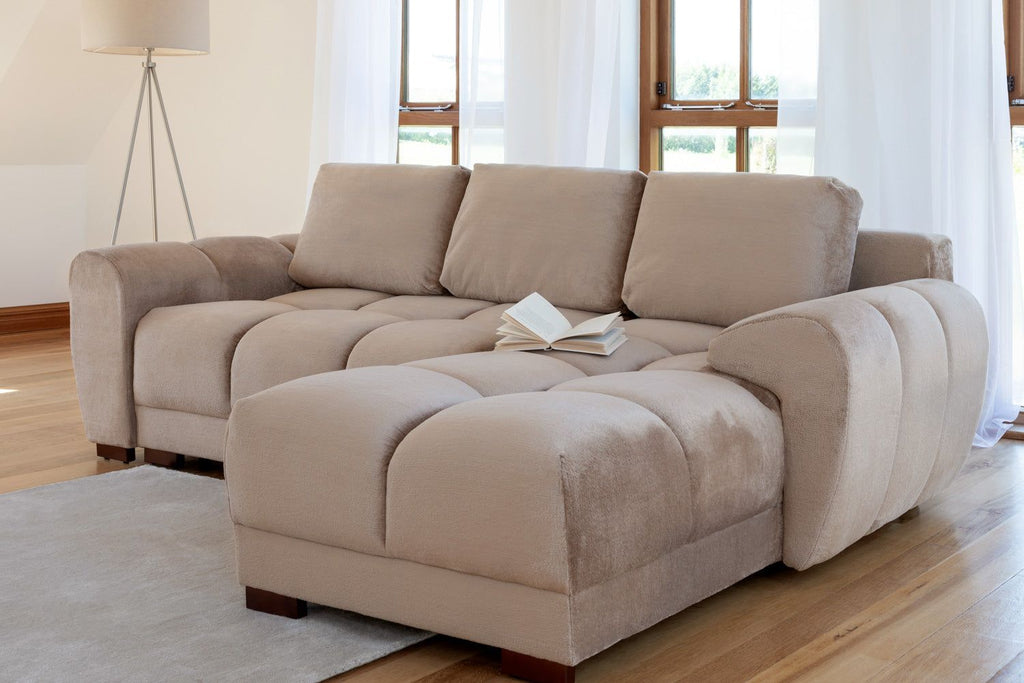 Mocha Velvet Upholstery Large Convertible Corner Sofabed