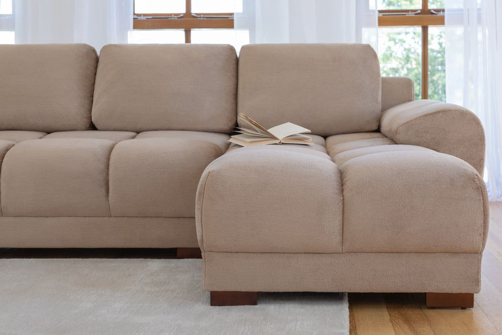Mocha Velvet Upholstery Large Convertible Corner Sofabed