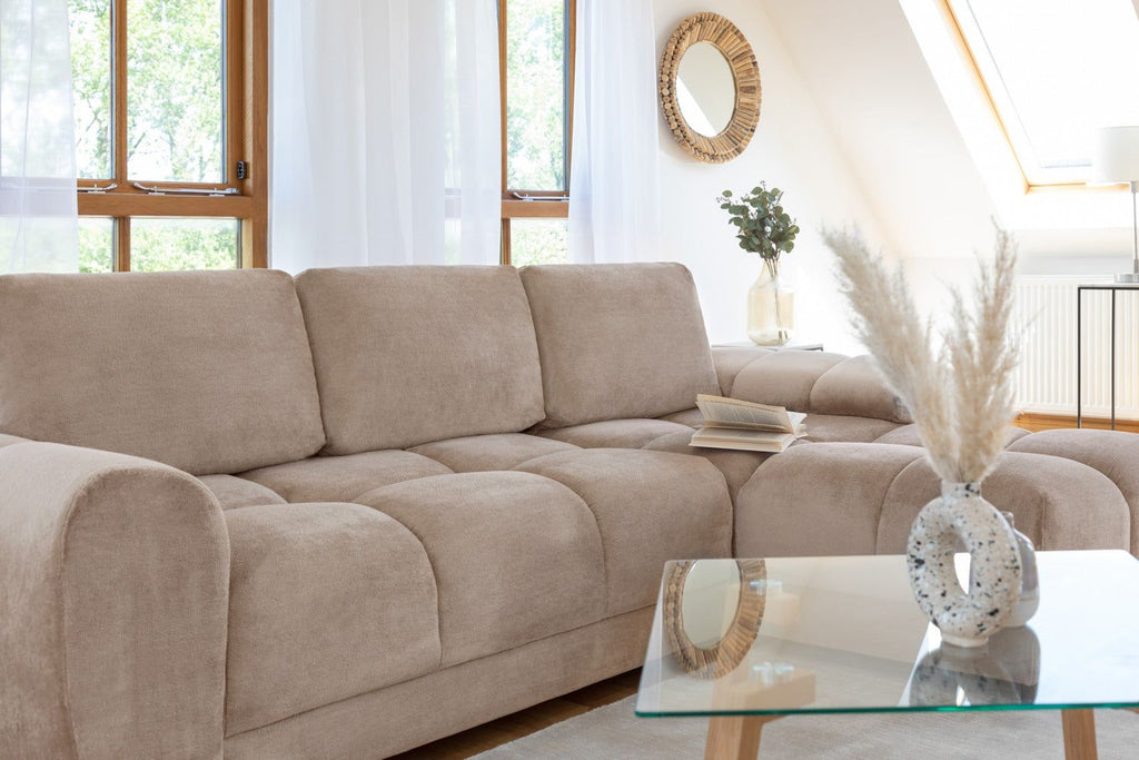 Mocha Velvet Upholstery Large Convertible Corner Sofabed