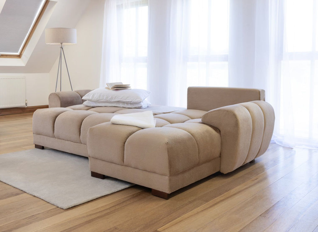 Mocha Velvet Upholstery Large Convertible Corner Sofabed