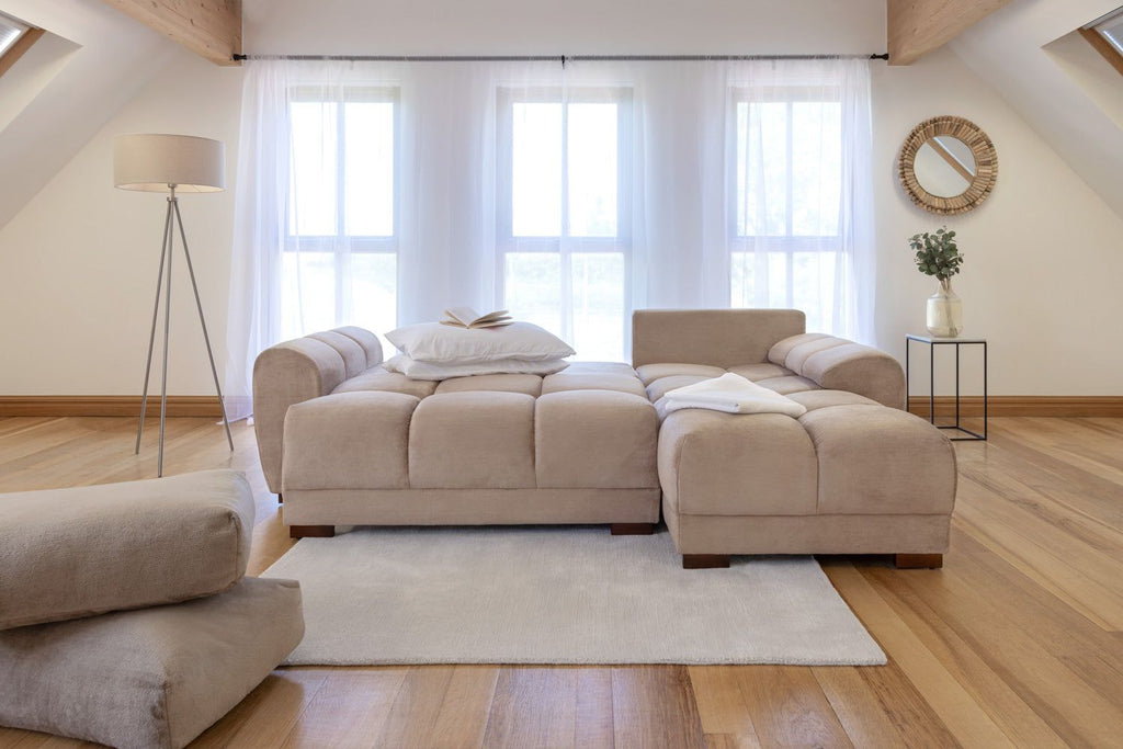 Mocha Velvet Upholstery Large Convertible Corner Sofabed