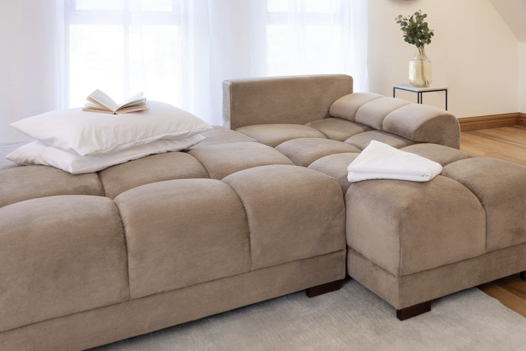 Mocha Velvet Upholstery Large Convertible Corner Sofabed