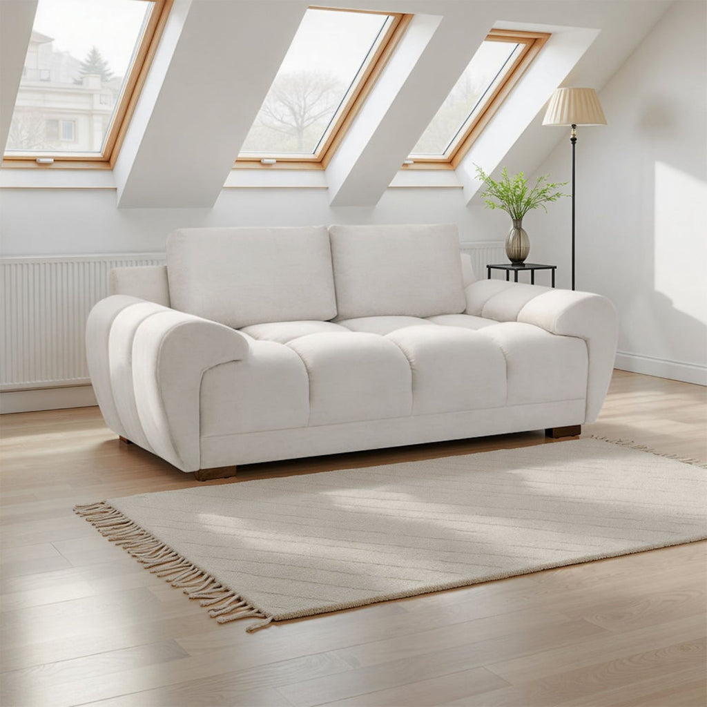 Cream Chenille Fabric 2 Seater Large Convertible Sofabed