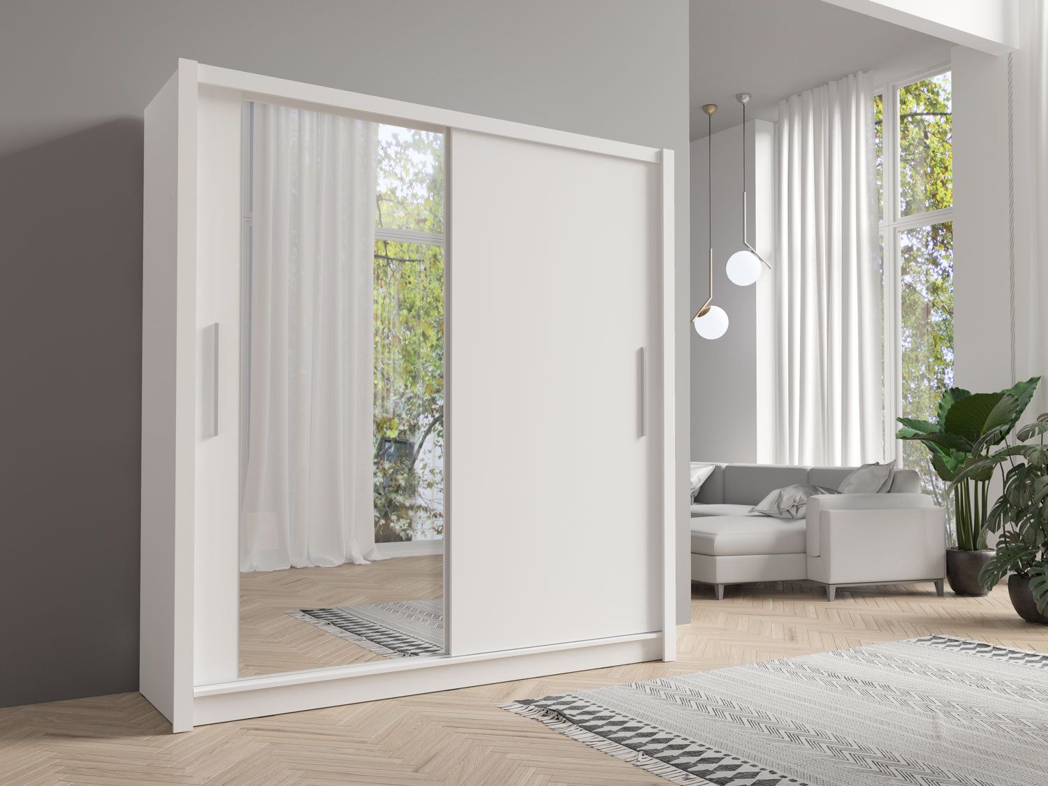 White Sliding Wardrobe Full Length Mirror Door 205cm