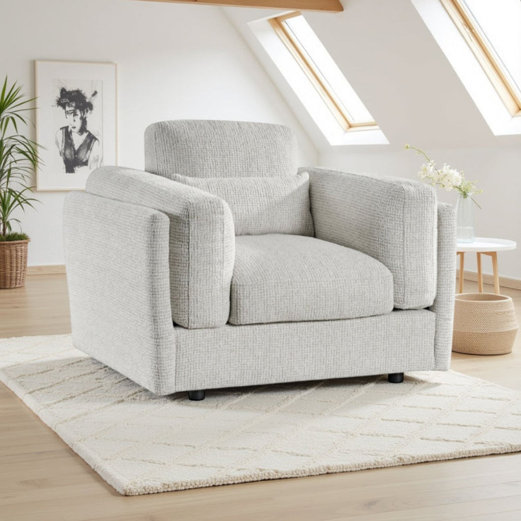 Beige Textured Fabric Armchair Laid Back Design