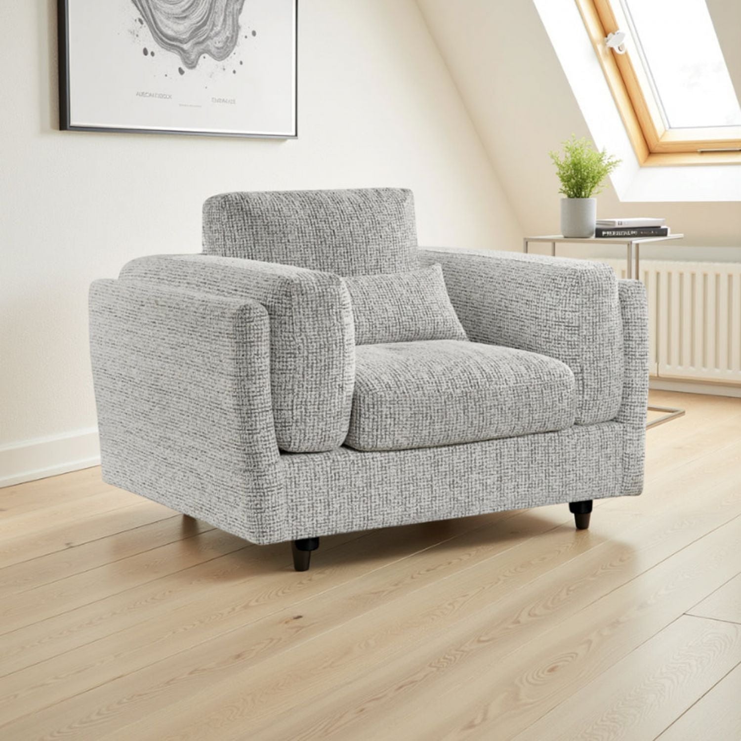 Grey Chenille Fabric Laid Back Armchair
