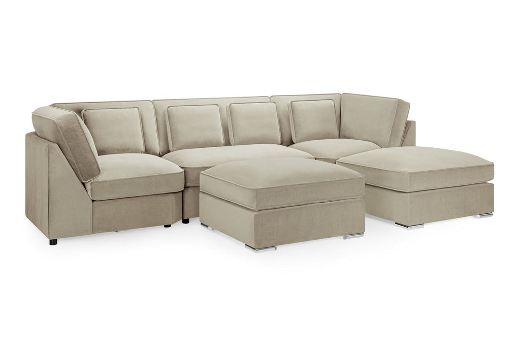Beige Velvet U Shape Large Corner Sofa with Footstool