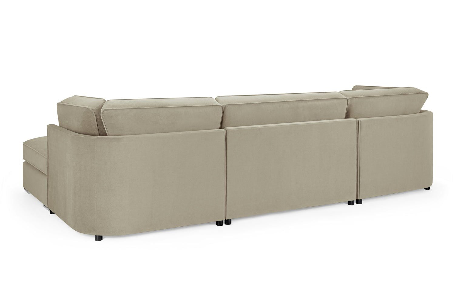Beige Velvet U Shape Large Corner Sofa with Footstool