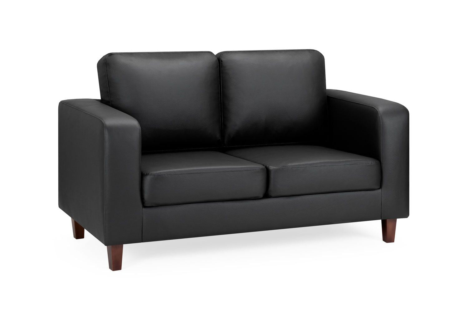 Black Leather Effect 2 Seater Sofa Wooden Feet