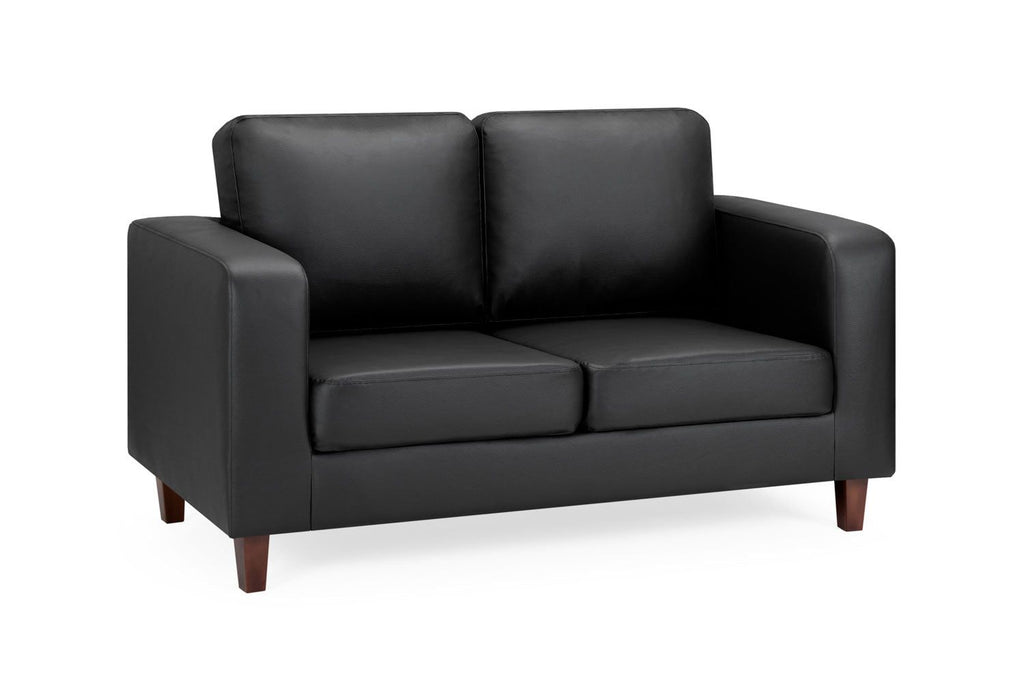 Black Leather Effect 2 Seater Sofa Wooden Feet