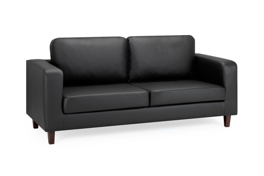 Black Leather 3 Seater Sofa Walnut Wooden Feet