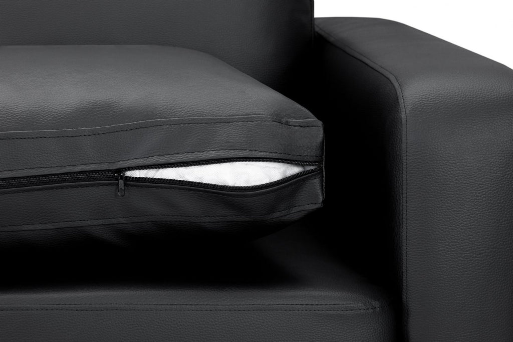 Black Leather 3 Seater Sofa Walnut Wooden Feet