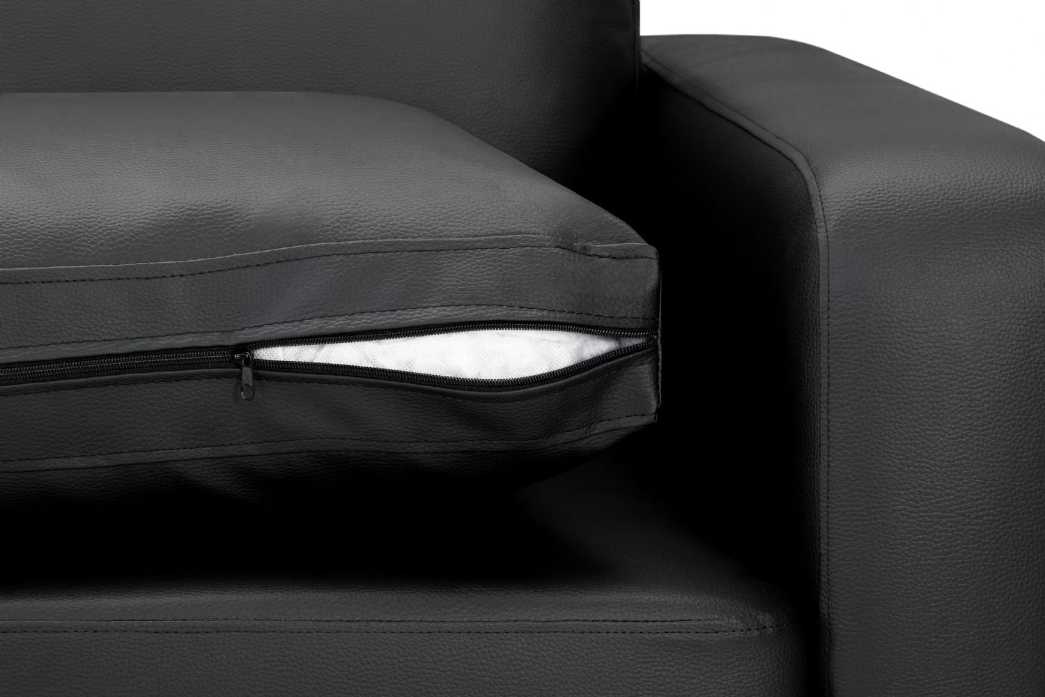 Black Leather 3 Seater Sofa Walnut Wooden Feet