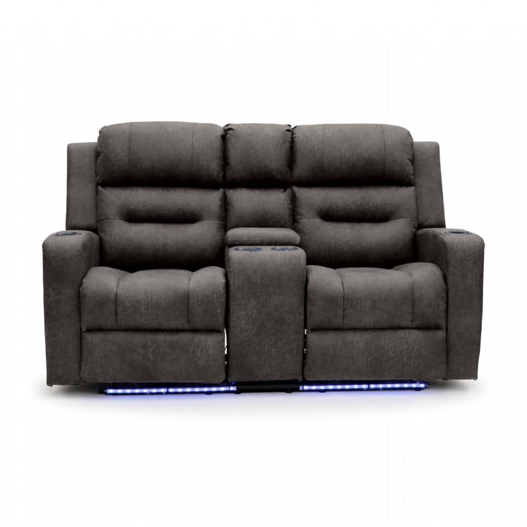 Brown Fabric 2 Seater Electric Power Recliner Sofa with LED