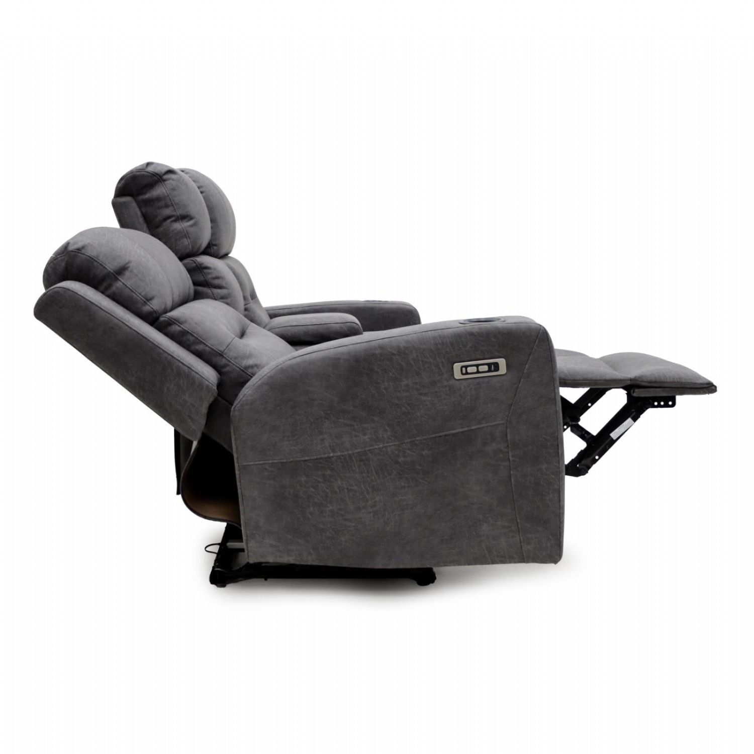 Grey Leather 2 Seater Electric Recliner Sofa with Cup Holders