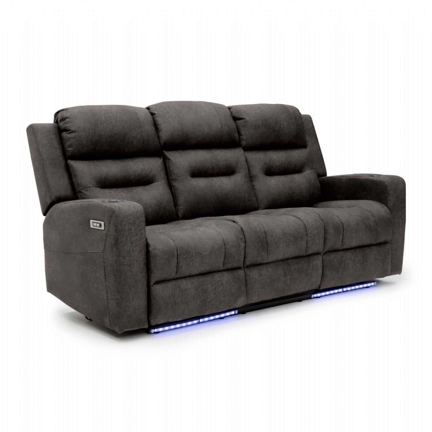 Brown Fabric 3 Seater Electric Recliner Sofa with LED