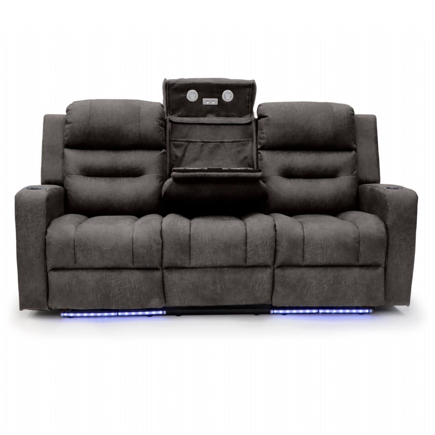 Brown Fabric 3 Seater Electric Recliner Sofa with LED