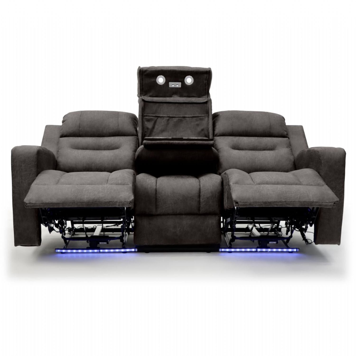 Brown Fabric 3 Seater Electric Recliner Sofa with LED