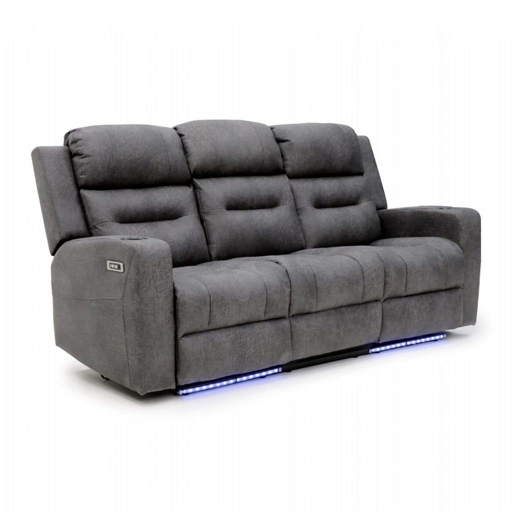 Grey Fabric 3 Seater Electric Recliner Sofa