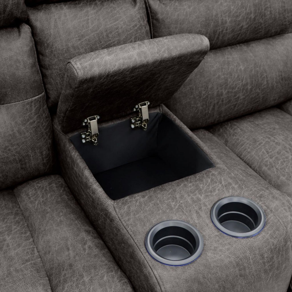 Brown Fabric 3 Seater Electric Recliner Sofa with LED