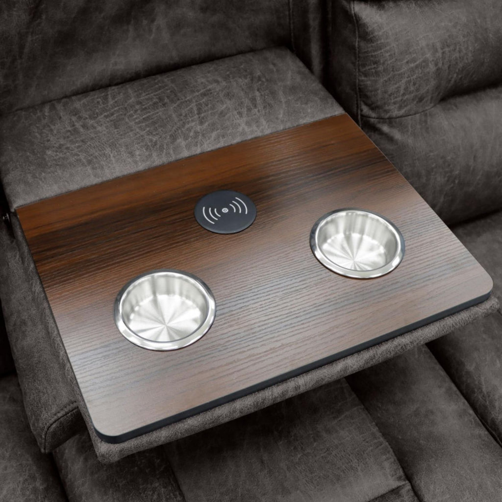 Brown Fabric 2 Seater Electric Power Recliner Sofa with LED