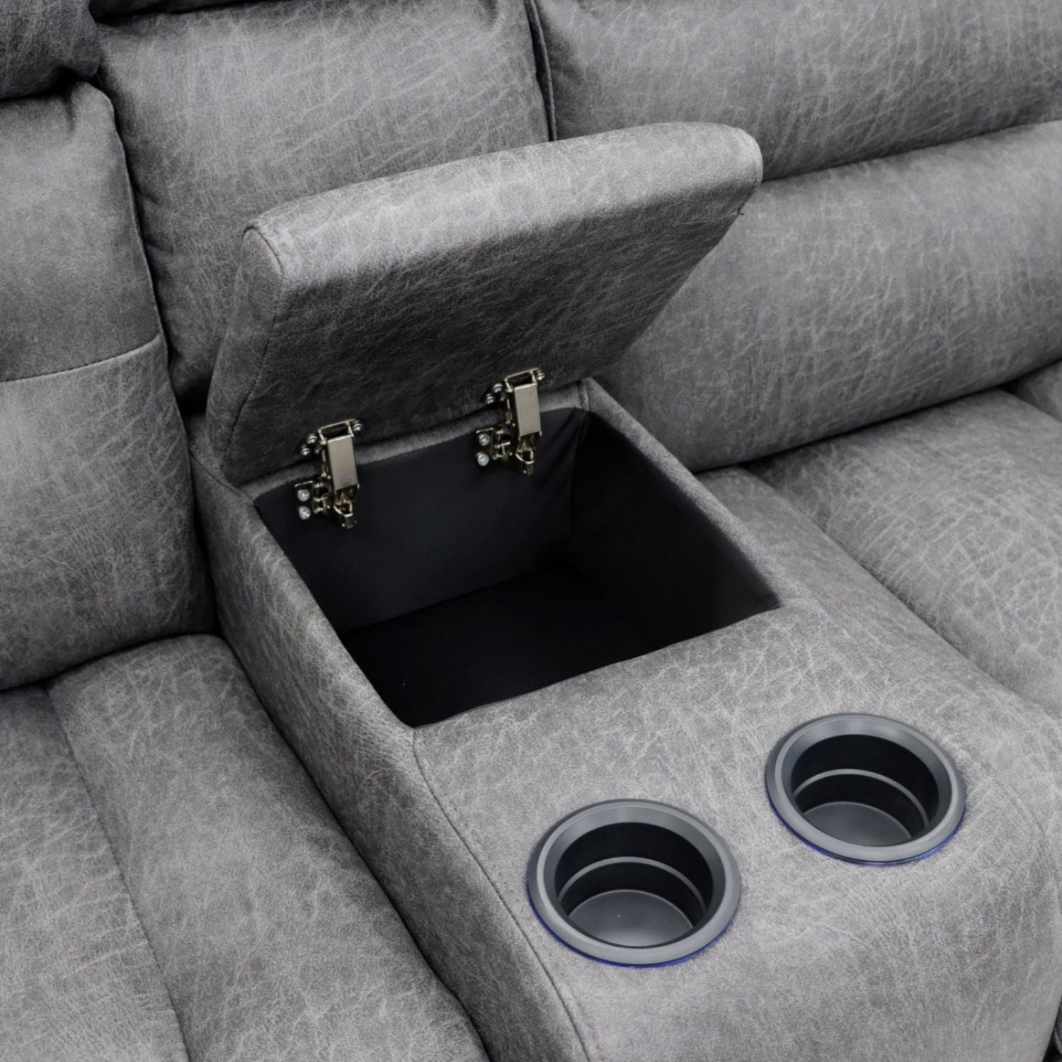 Grey Leather 2 Seater Electric Recliner Sofa with Cup Holders