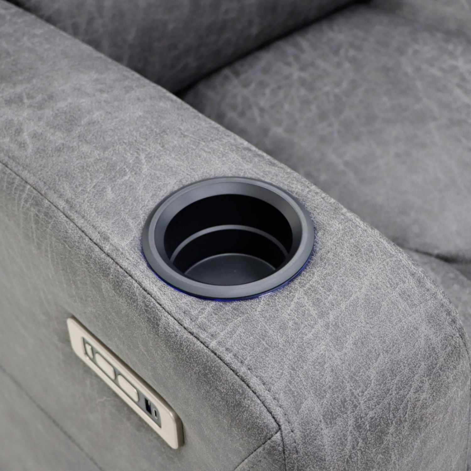 Grey Leather 2 Seater Electric Recliner Sofa with Cup Holders