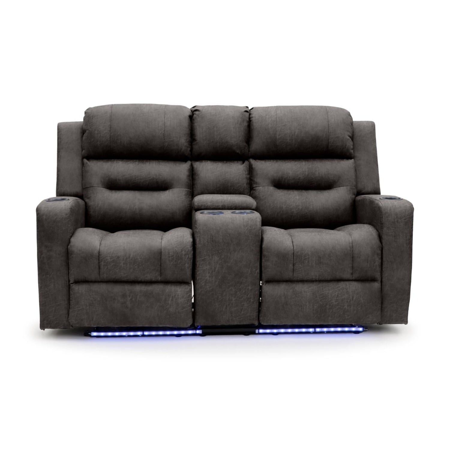 Brown Fabric 2 Seater Electric Power Recliner Sofa with LED