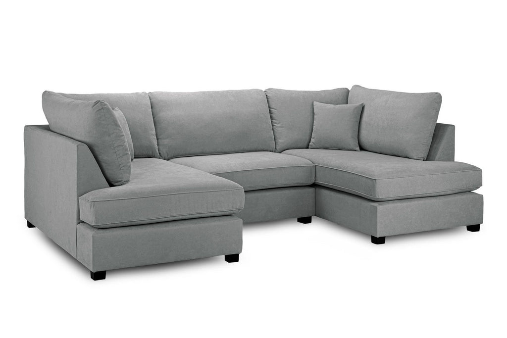 Grey Fabric Upholstery U Shape Corner Sofa Black Feet