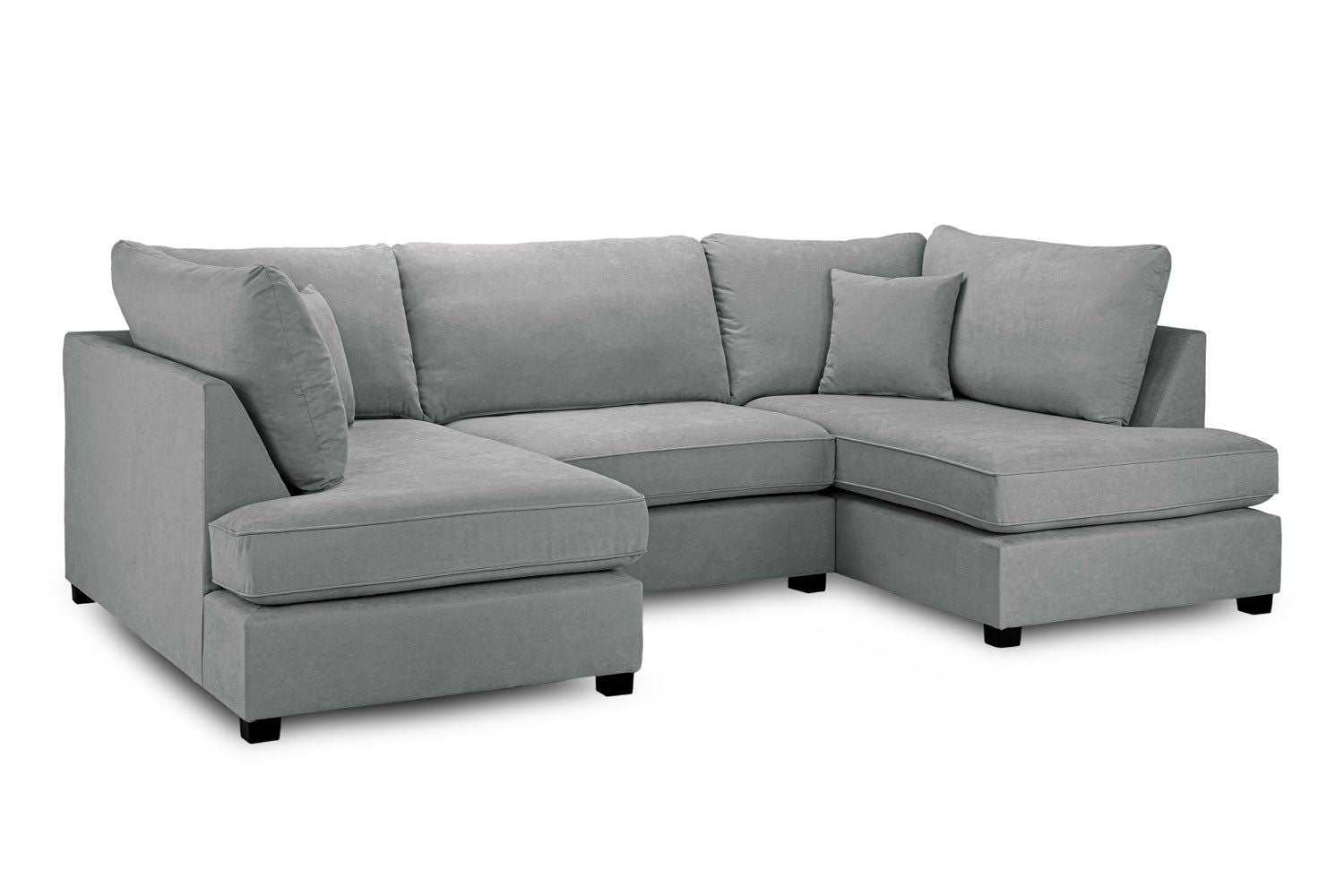 Grey Fabric Upholstery U Shape Corner Sofa Black Feet
