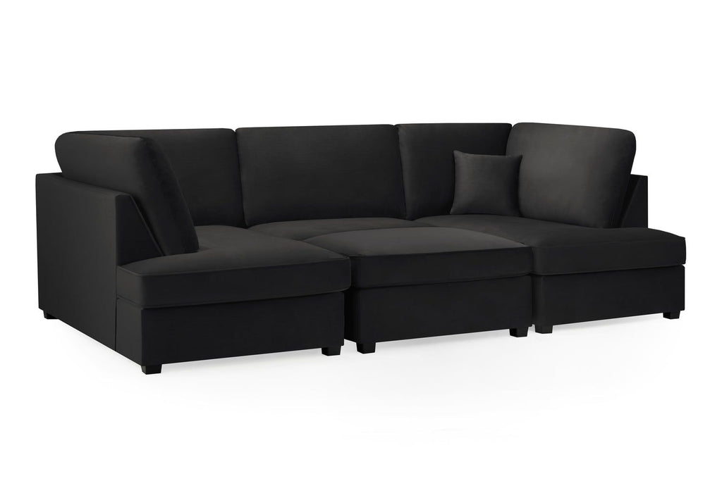 Black Fabric U Shape Plush Black Corner Sofa