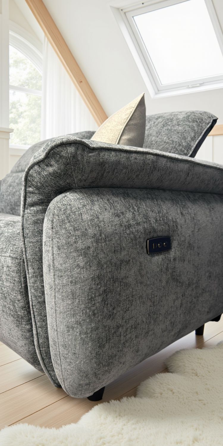 Grey Fabric 3 Seater Laid Back Electric Recliner Sofa