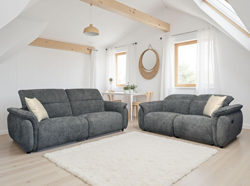 Grey Fabric 3 Seater Laid Back Electric Recliner Sofa