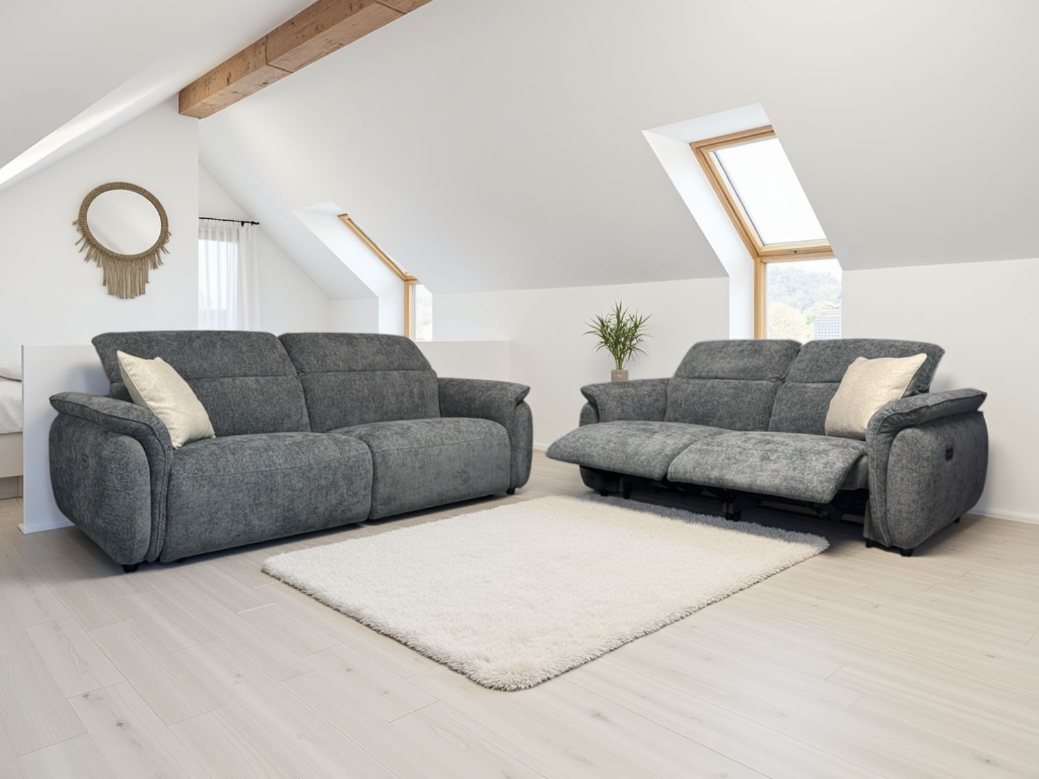 Grey Fabric 2 Seater Laid Back Electric Recliner Sofa