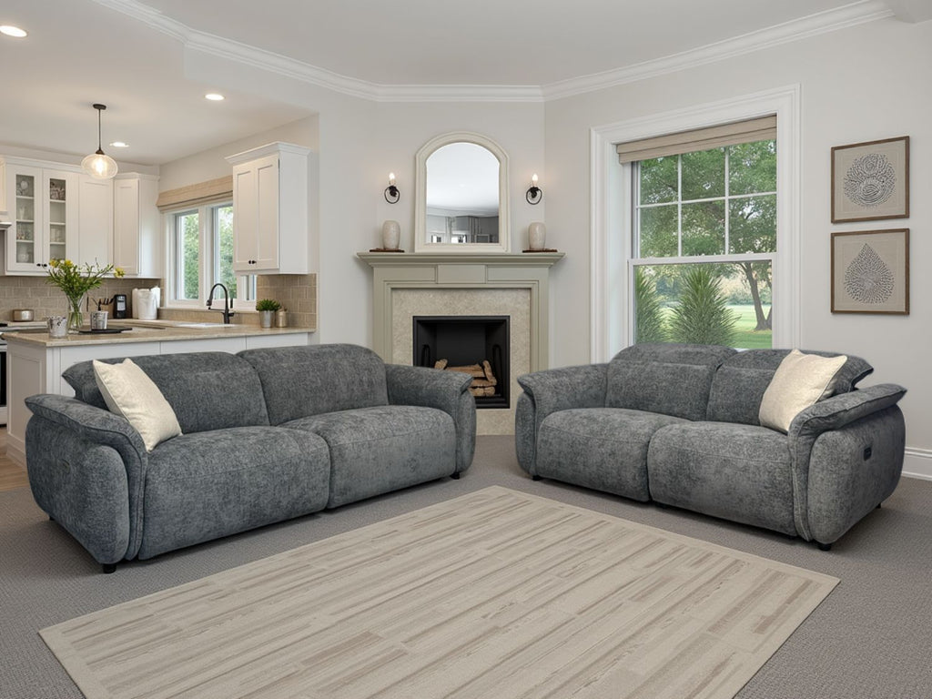 Grey Fabric 2 Seater Laid Back Electric Recliner Sofa