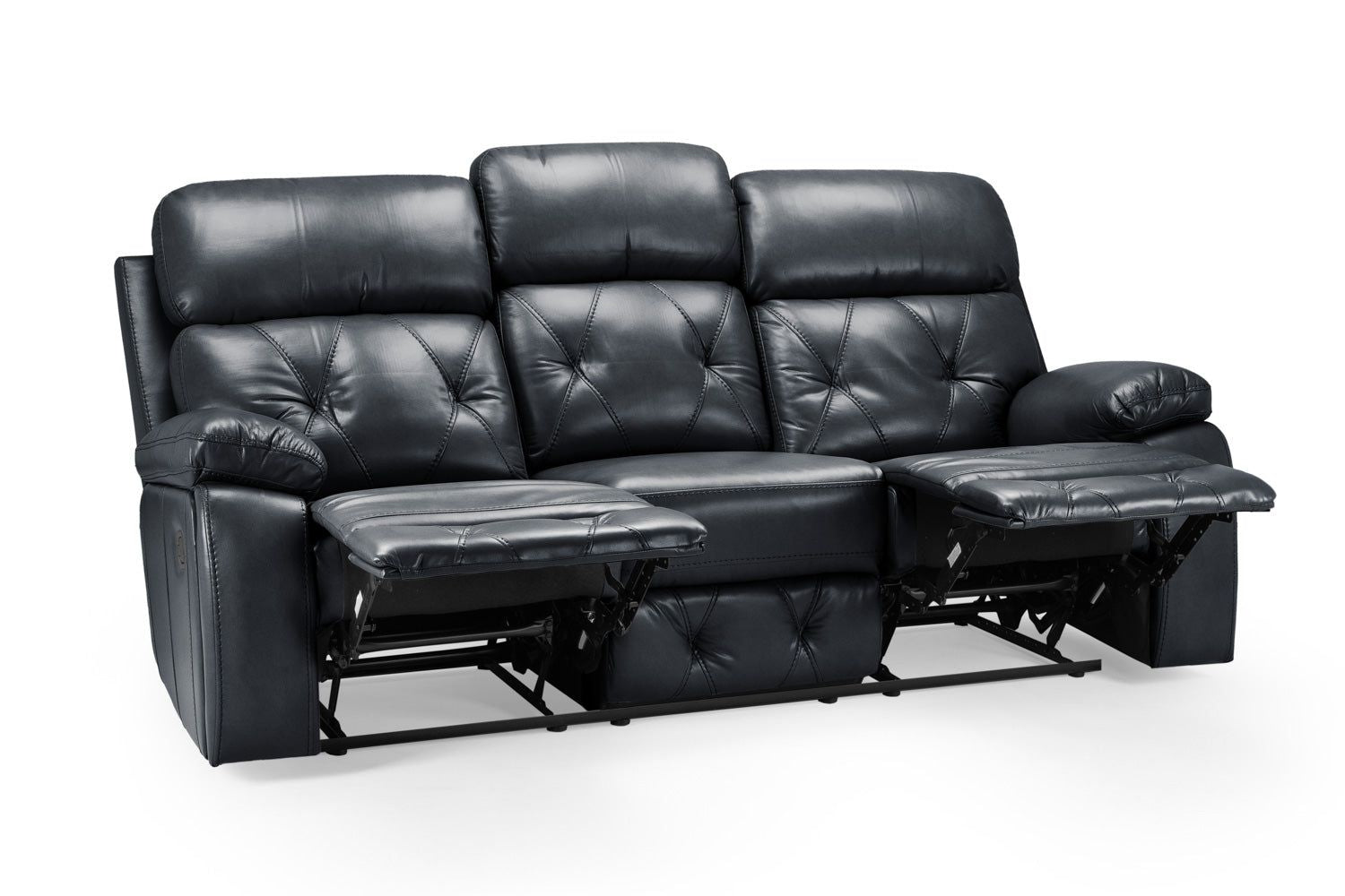 Black Leather Effect 3 Seater Manual Recliner Sofa