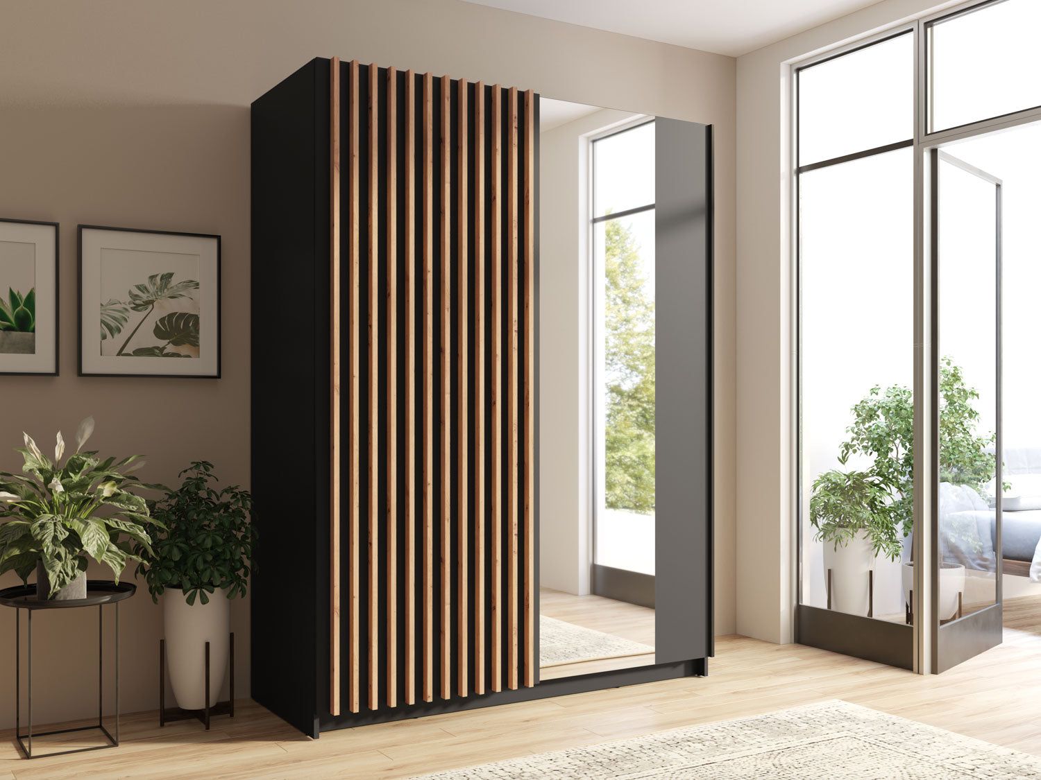 Dalia Sliding Wardrobe Black Oak 150cm