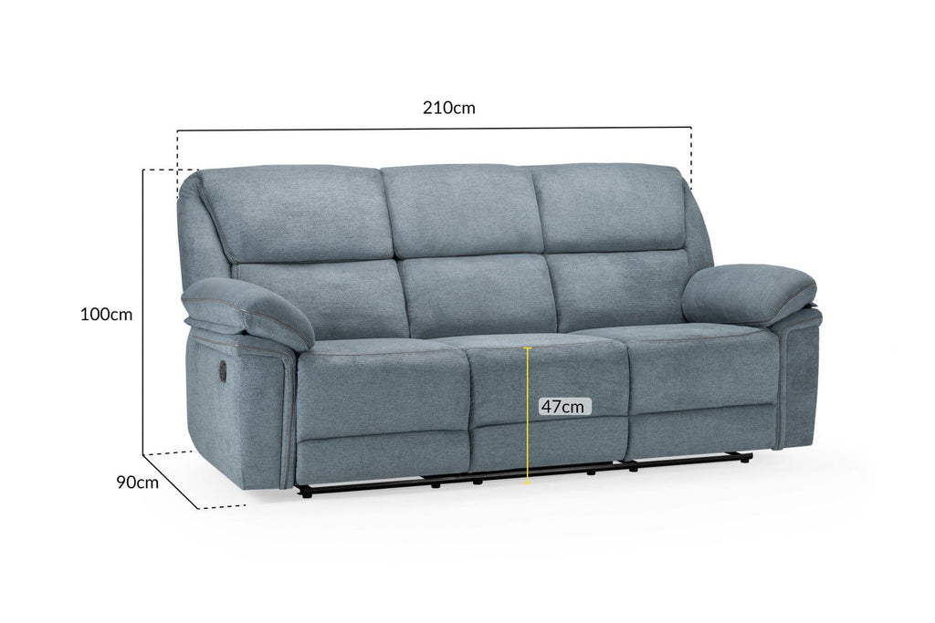 Grey Fabric Manual 3 Seater Recliner Sofa with Cup Holder