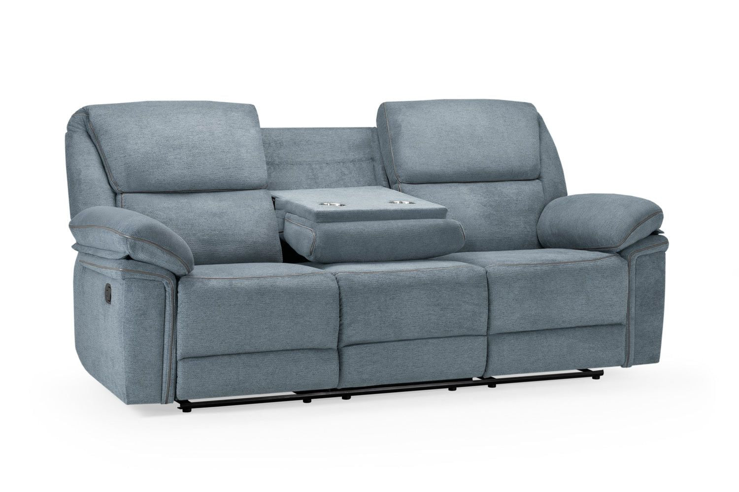 Grey Fabric Manual 3 Seater Recliner Sofa with Cup Holder